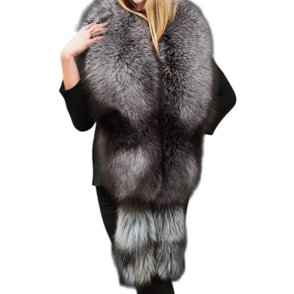NEW MITCHIE'S MATCHINGS women's fox fur fringes boa in black